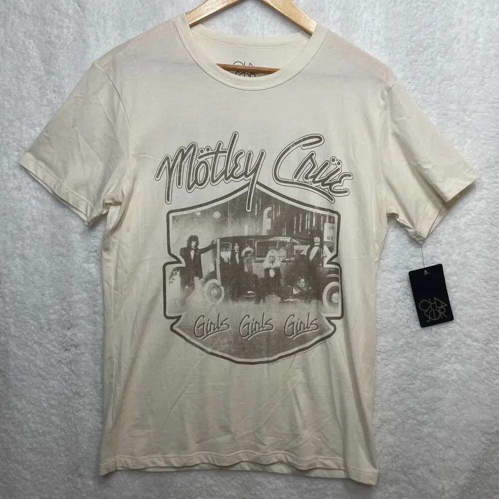Chaser‎ Motley Crue Girls Girls Girls T-Shirt Men's S Almond Crew Neck Pullover